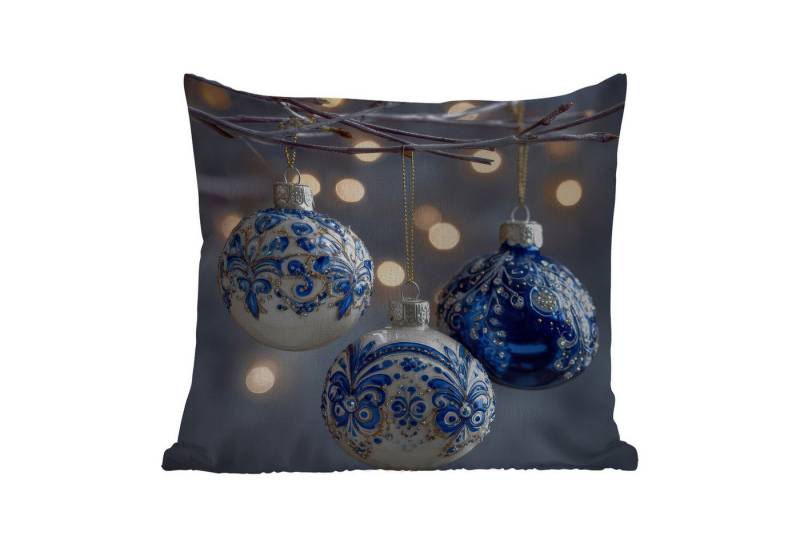 MuchoWow Dekokissen Weihnachtskugel - Dekoriert - Blau, Kissenbezüge, Kissenhülle, Kissen, Outdoor, 40x40 cm von MuchoWow