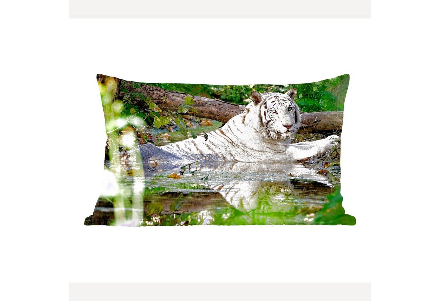 MuchoWow Dekokissen Weißer Tiger im Wasser, Wohzimmer Dekoration, Zierkissen, Dekokissen mit Füllung, Schlafzimmer von MuchoWow