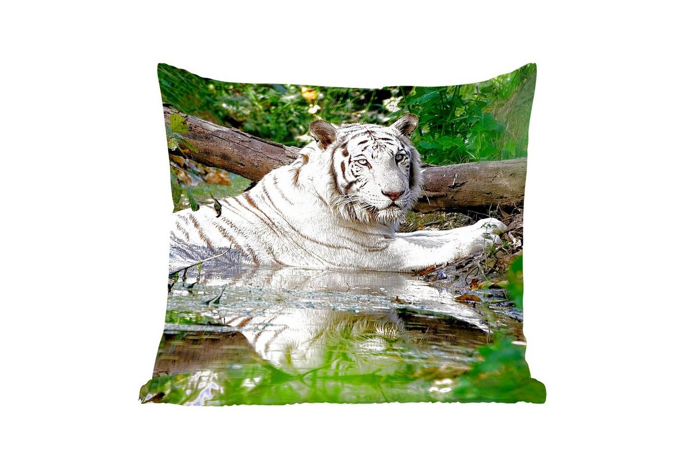 MuchoWow Dekokissen Weißer Tiger im Wasser, Zierkissen mit Füllung für Wohzimmer, Schlafzimmer, Deko, Sofakissen von MuchoWow