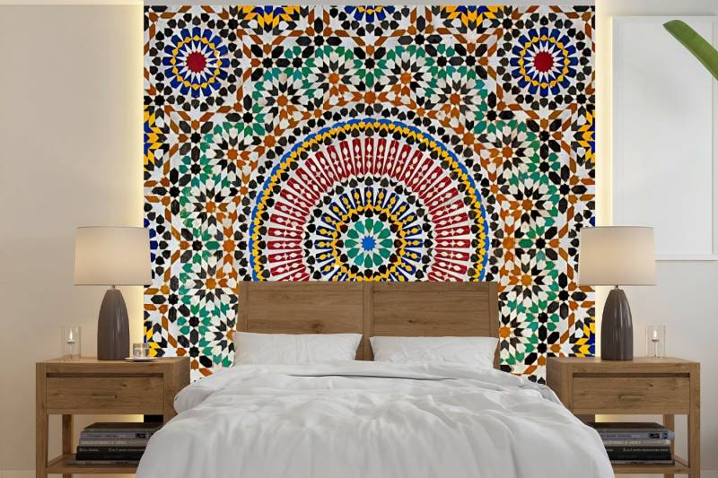 MuchoWow Fototapete Ansicht eines marokkanischen Mosaiks von oben, Matt, bedruckt, (5 St), Vliestapete für Wohnzimmer Schlafzimmer Küche, Fototapete, 220x220 cm von MuchoWow