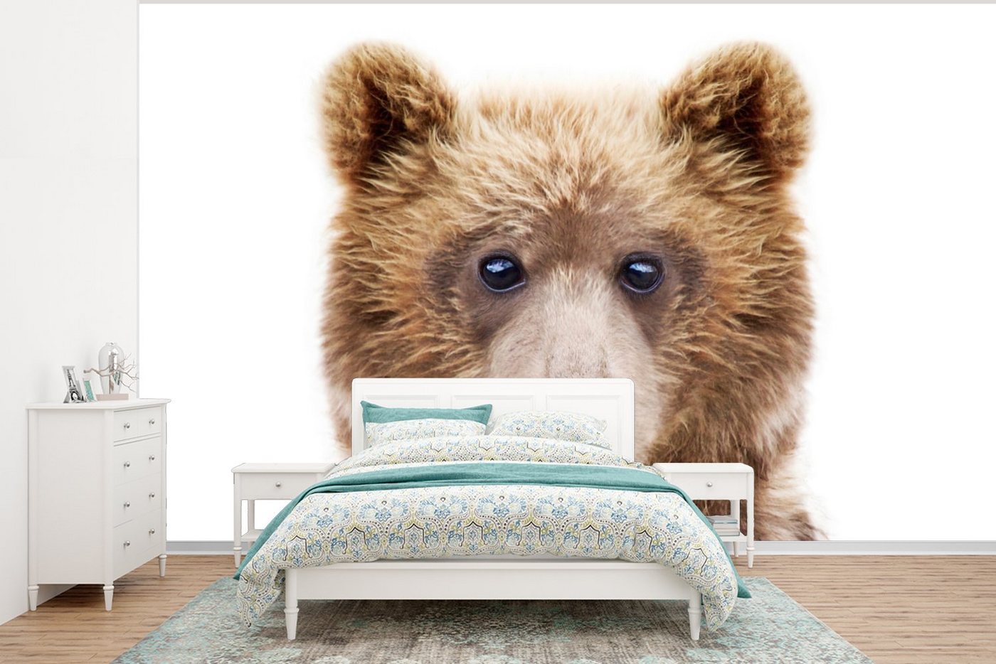 MuchoWow Fototapete Bär - Braun - Tiere - Natur, Matt, bedruckt, (6 St), Wallpaper für Wohnzimmer, Schlafzimmer, Kinderzimmer, Vinyl Tapete von MuchoWow