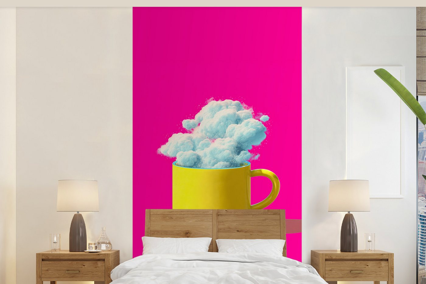 MuchoWow Fototapete Becher - Wolken - Rosa - Minimalistisch, Matt, bedruckt, Vliestapete für Wohnzimmer Schlafzimmer Küche, Fototapete, 120x240 cm MuchoWow Fototapete Becher - Wolken - Rosa - Minimalistisch, Matt, bedruckt, Vliestapete für Wohnzimmer Schlafzimmer Küche, Fototapete, 120x240 cm von MuchoWow