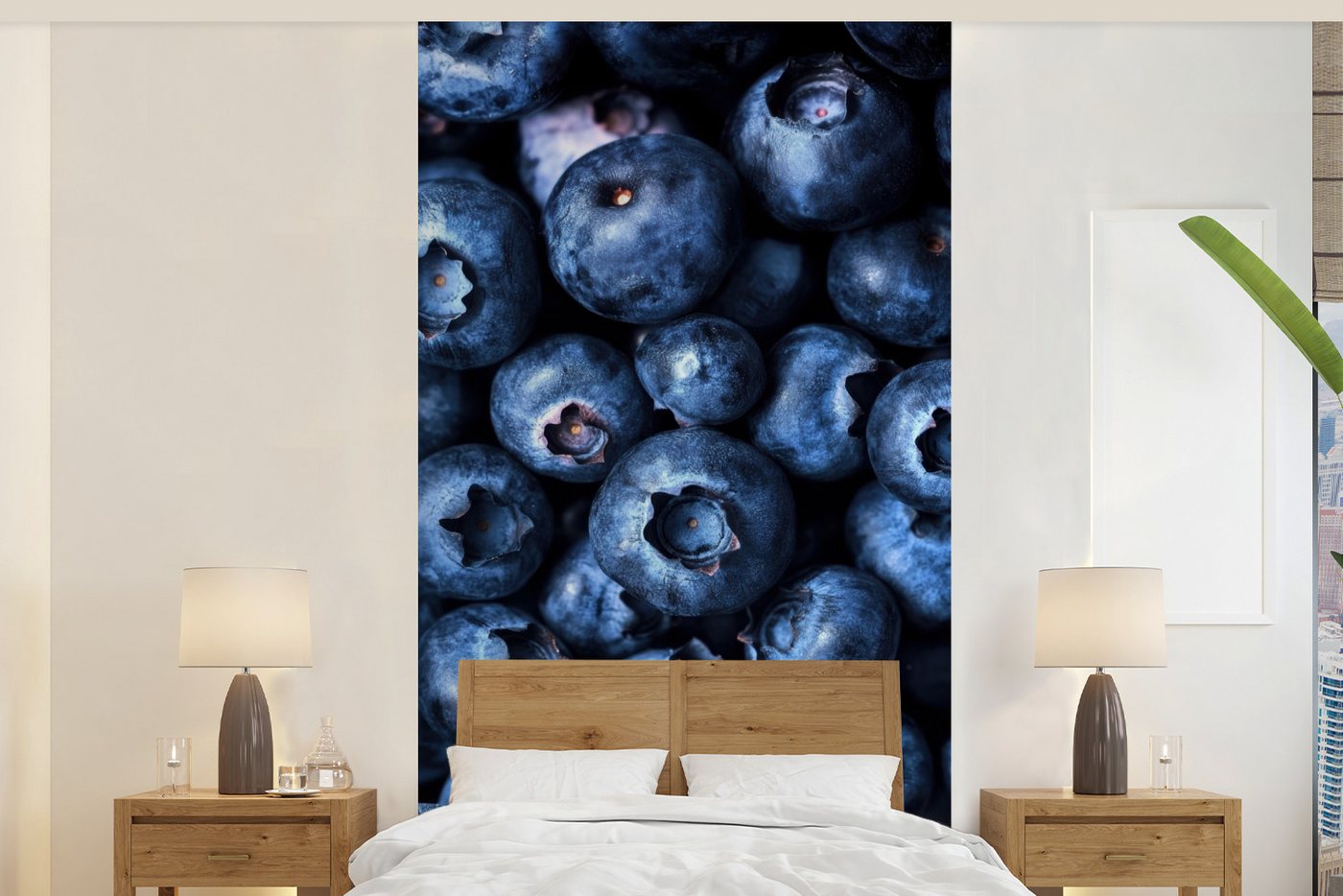 MuchoWow Fototapete Beeren - Blau - Obst, Matt, bedruckt, Vliestapete für Wohnzimmer Schlafzimmer Küche, Fototapete, 120x240 cm von MuchoWow