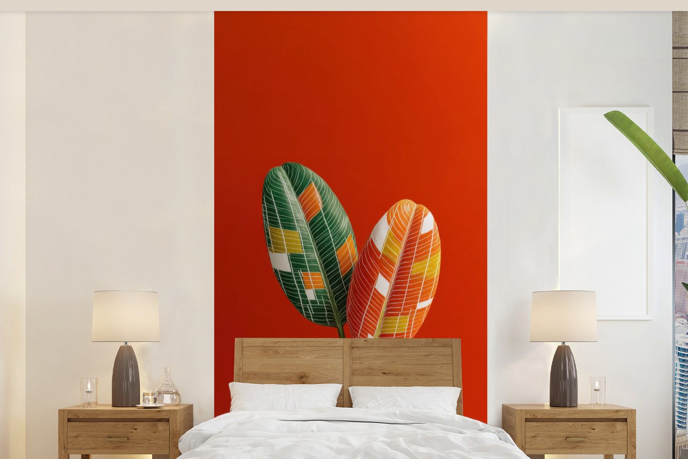 MuchoWow Fototapete Blätter - Oval - Mosaik - Muster, Matt, bedruckt, Vliestapete für Wohnzimmer Schlafzimmer Küche, Fototapete, 120x240 cm von MuchoWow