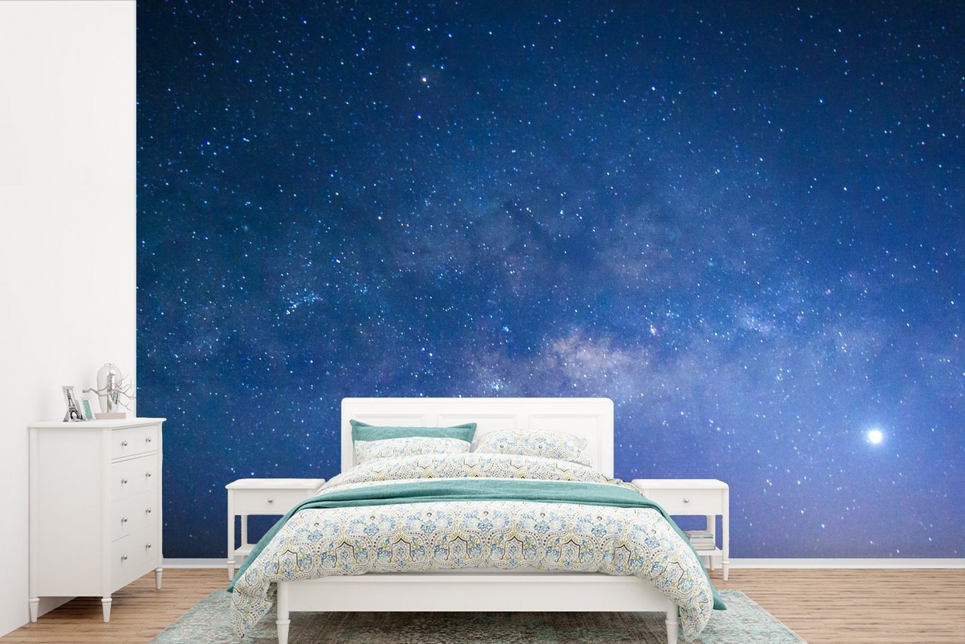 MuchoWow Fototapete Blauer Himmel in der Nacht, Matt, bedruckt, (11 St), Wallpaper für Wohnzimmer, Schlafzimmer, Kinderzimmer, Vinyl Tapete von MuchoWow