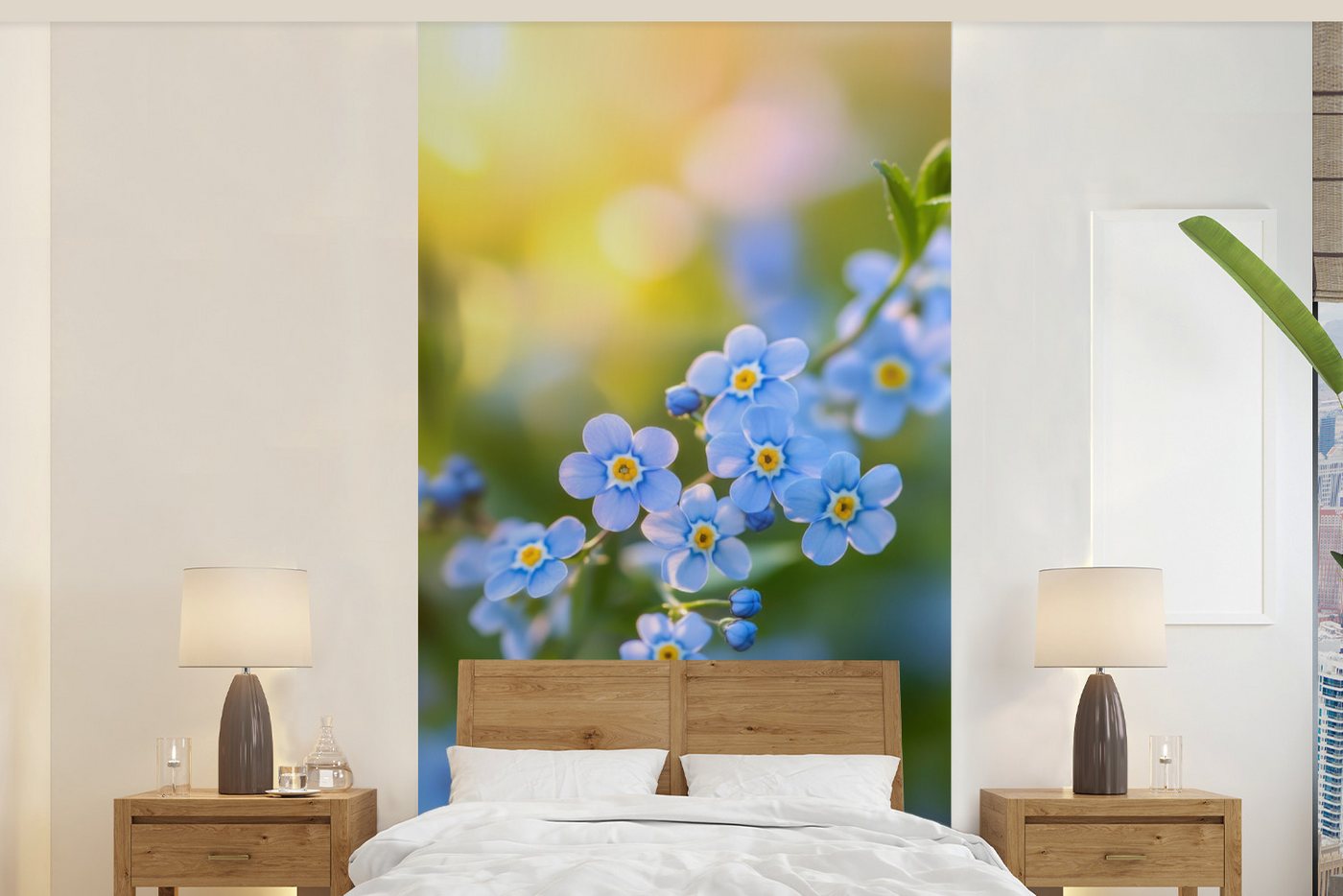 MuchoWow Fototapete Blumen - Blau - Vergissmeinnicht, Matt, bedruckt, Vliestapete für Wohnzimmer Schlafzimmer Küche, Fototapete, 120x240 cm von MuchoWow