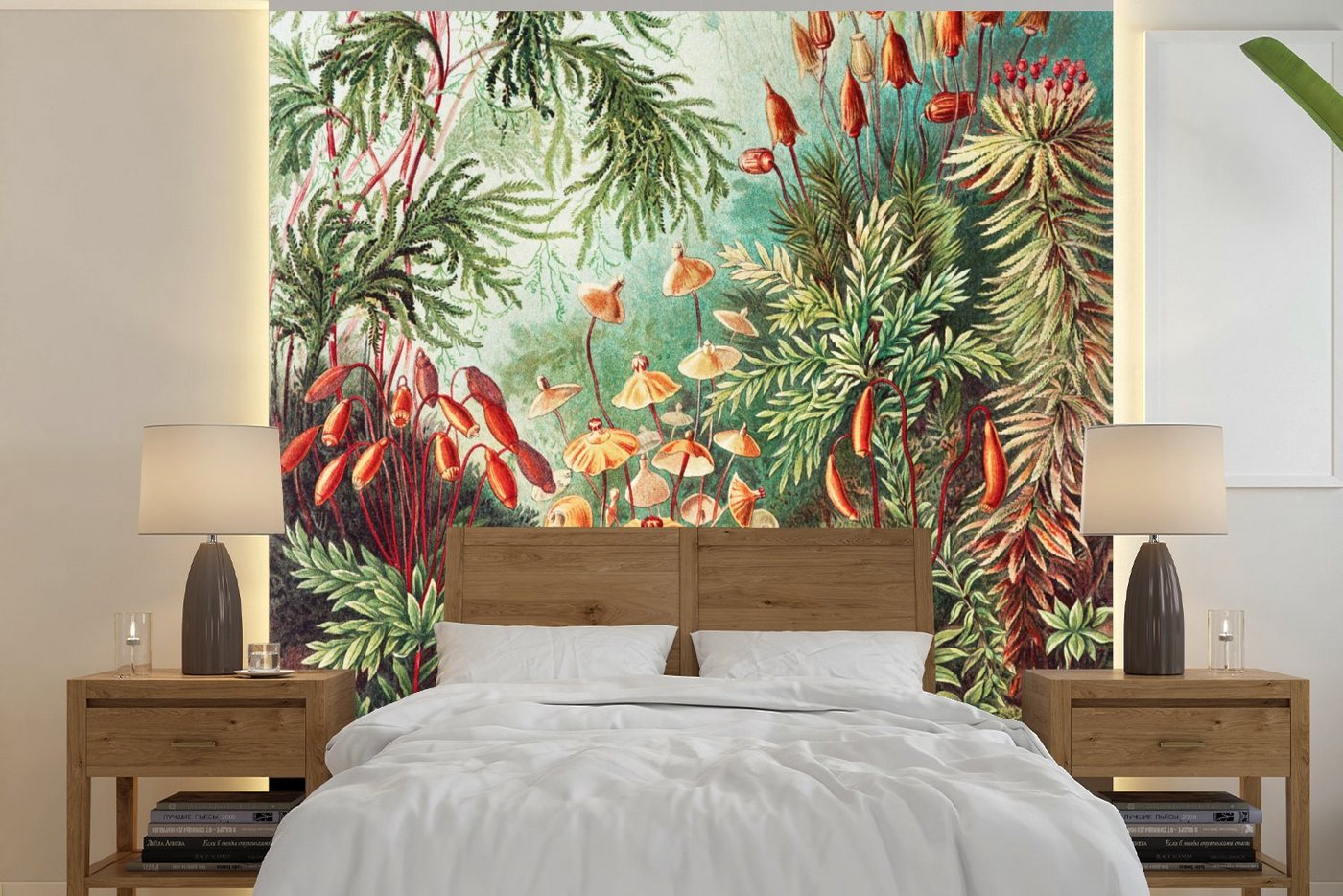 MuchoWow Fototapete Blumen - Kunst - Vintage - Natur - Botanisch, Matt, bedruckt, (5 St), Vliestapete für Wohnzimmer Schlafzimmer Küche, Fototapete, 220x220 cm von MuchoWow