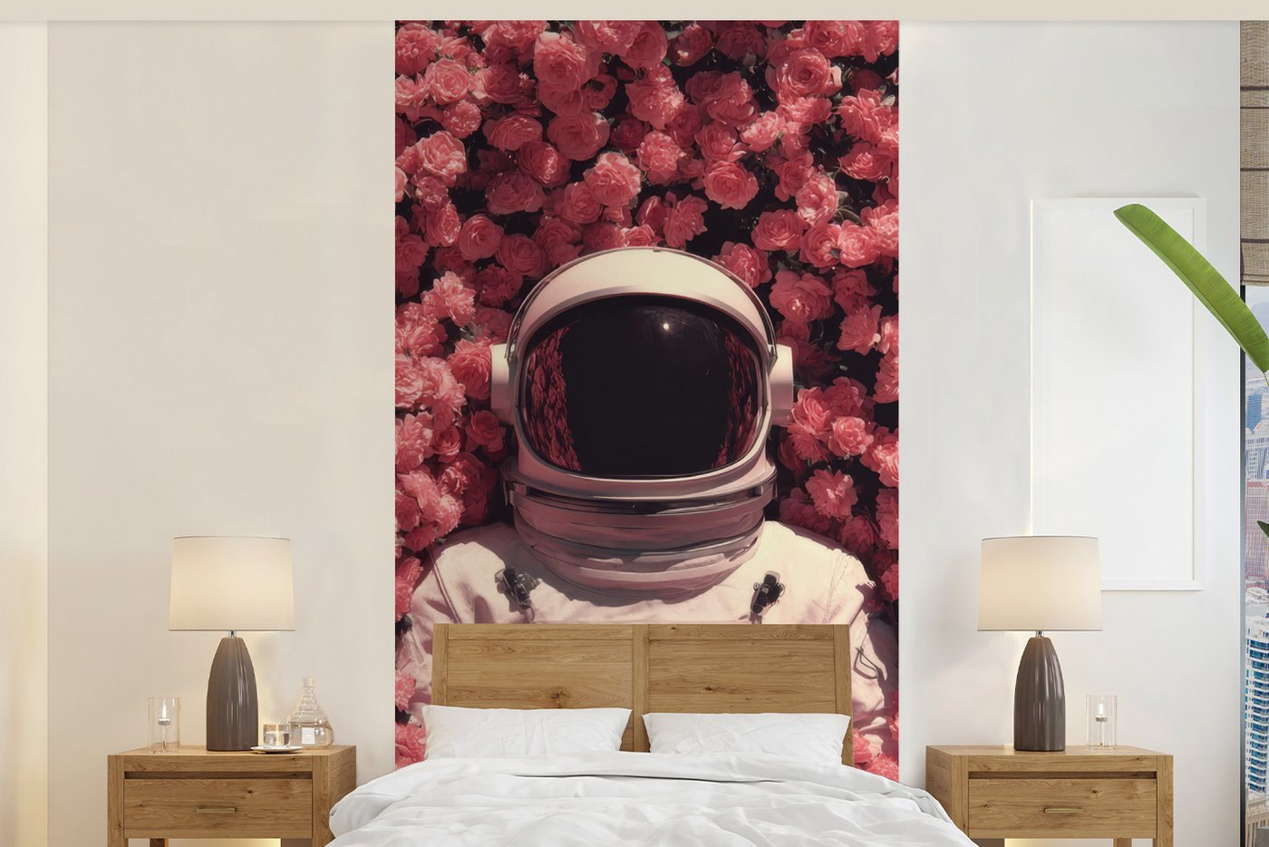 MuchoWow Fototapete Blumen - Rosa - Astronaut, Matt, bedruckt, Vliestapete für Wohnzimmer Schlafzimmer Küche, Fototapete, 120x240 cm MuchoWow Fototapete Blumen - Rosa - Astronaut, Matt, bedruckt, Vliestapete für Wohnzimmer Schlafzimmer Küche, Fototapete, 120x240 cm von MuchoWow