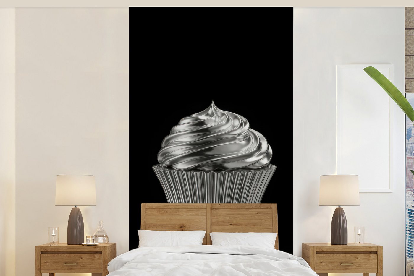 MuchoWow Fototapete Cupcake - Luxuriös - Silber, Matt, bedruckt, Vliestapete für Wohnzimmer Schlafzimmer Küche, Fototapete, 120x240 cm von MuchoWow
