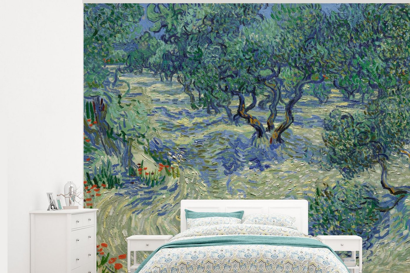 MuchoWow Fototapete Der Olivenhain - Vincent van Gogh, Matt, bedruckt, (6 St), Vinyl Tapete für Wohnzimmer oder Schlafzimmer, Wandtapete von MuchoWow