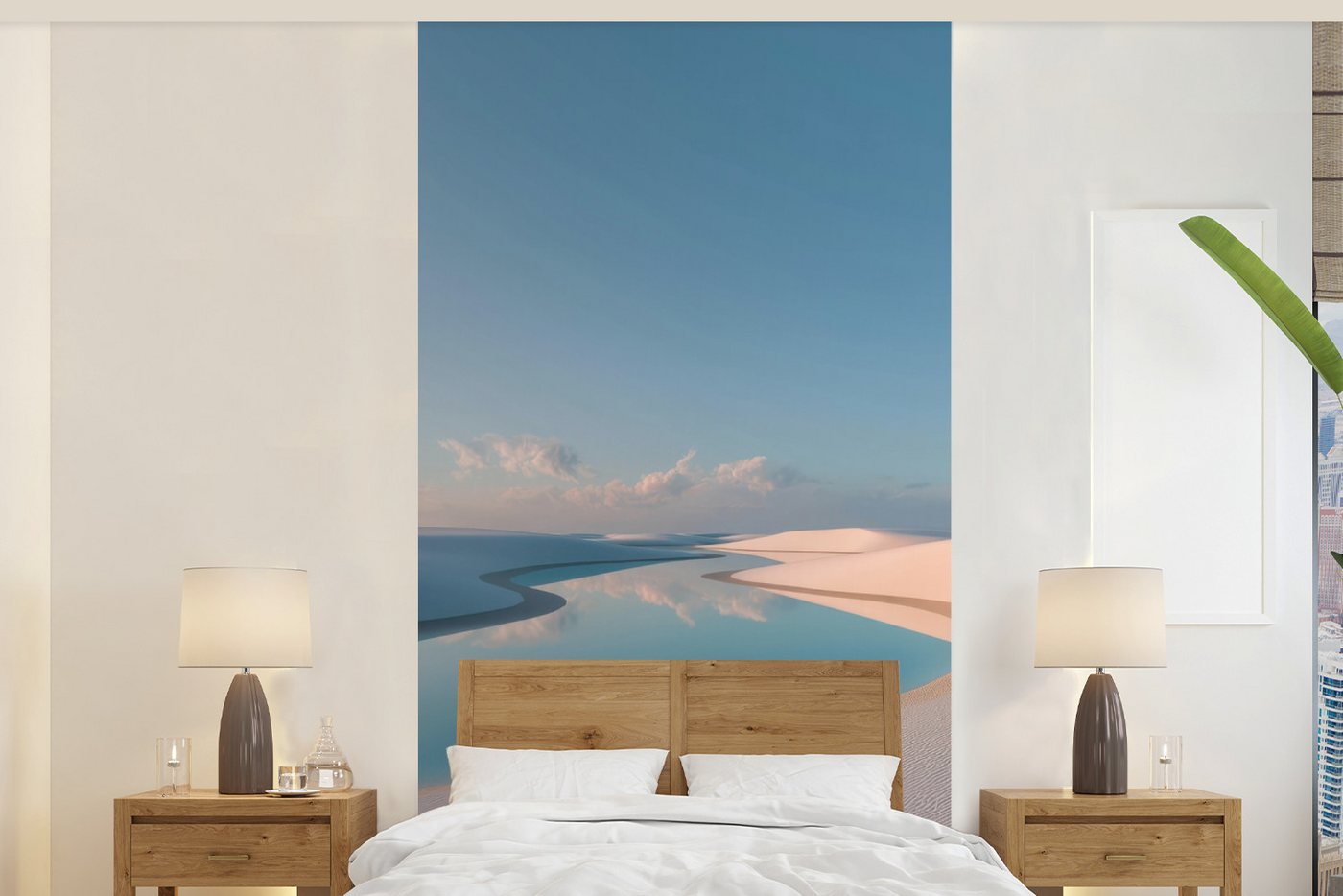 MuchoWow Fototapete Dünen - Teich - Unendliche Stille, Matt, bedruckt, Vliestapete für Wohnzimmer Schlafzimmer Küche, Fototapete, 120x240 cm von MuchoWow