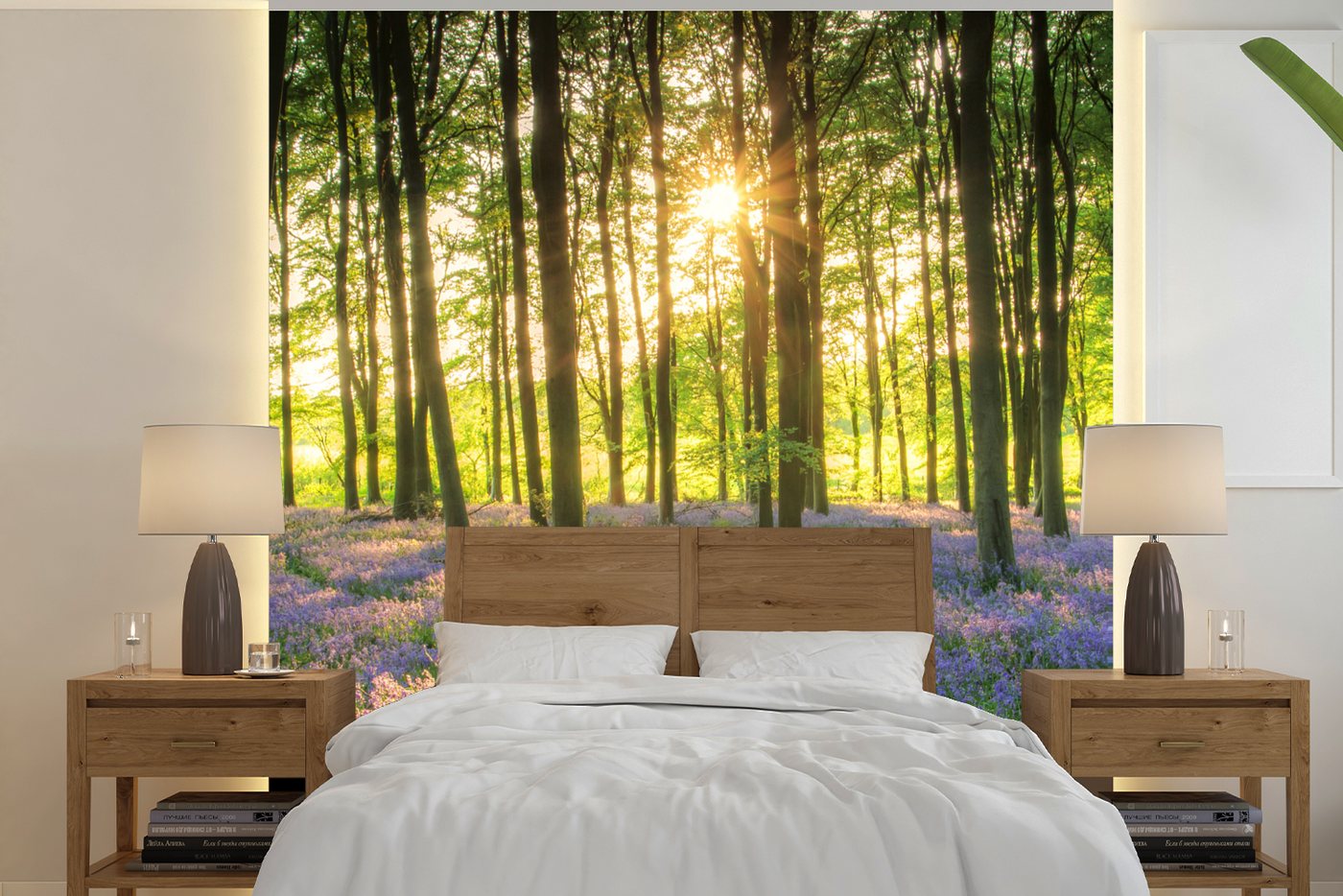 MuchoWow Fototapete Frühling - Wald - Sonne, Matt, bedruckt, (5 St), Vinyl Tapete für Wohnzimmer oder Schlafzimmer, Wandtapete von MuchoWow