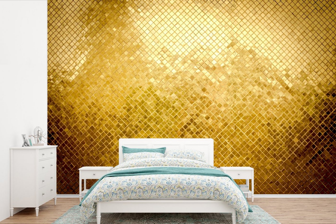 MuchoWow Fototapete Gold - Design - Abstrakt, Matt, bedruckt, (11 St), Wallpaper für Wohnzimmer, Schlafzimmer, Kinderzimmer, Vinyl Tapete von MuchoWow