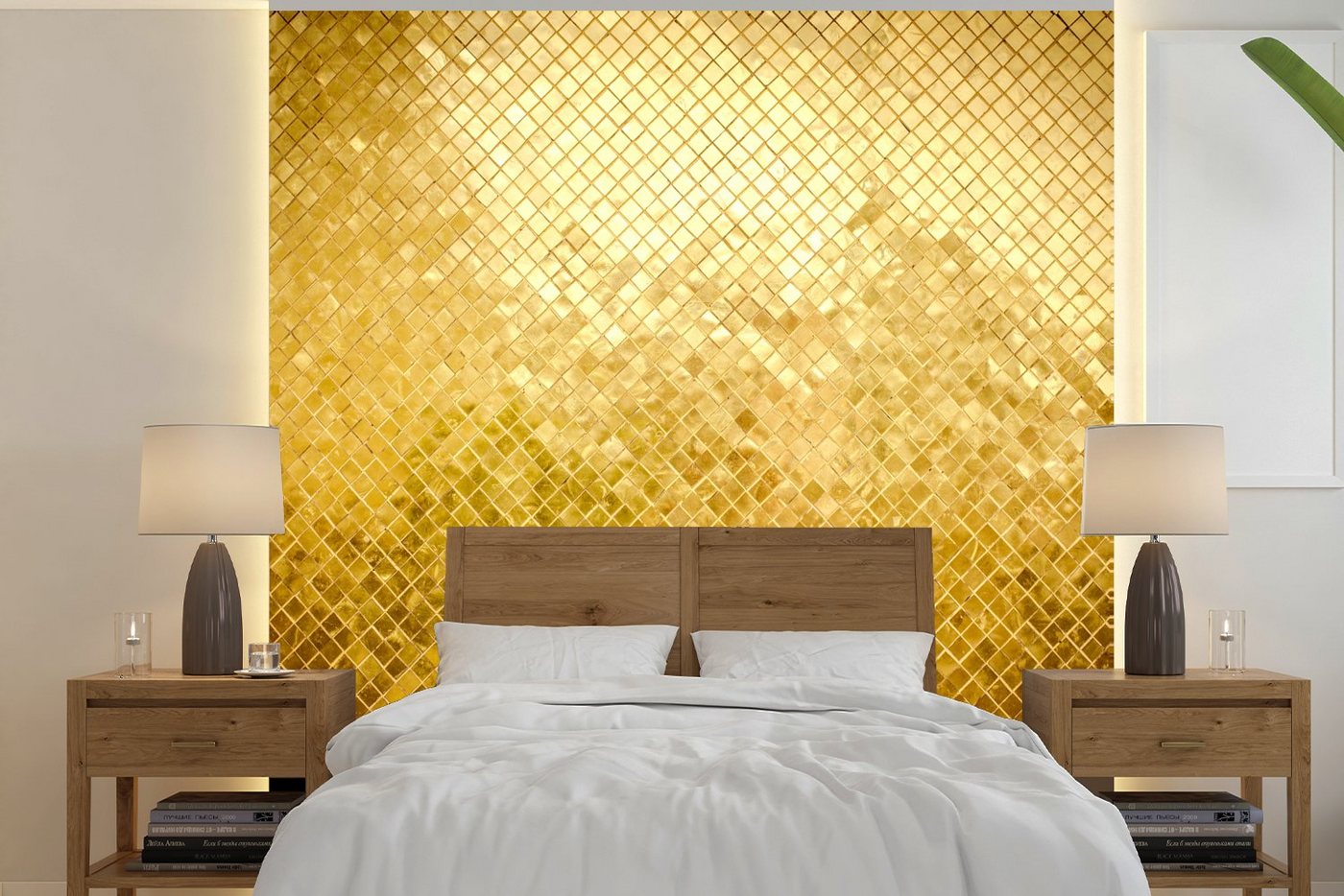 MuchoWow Fototapete Gold - Design - Abstrakt, Matt, bedruckt, (4 St), Vliestapete für Wohnzimmer Schlafzimmer Küche, Fototapete von MuchoWow