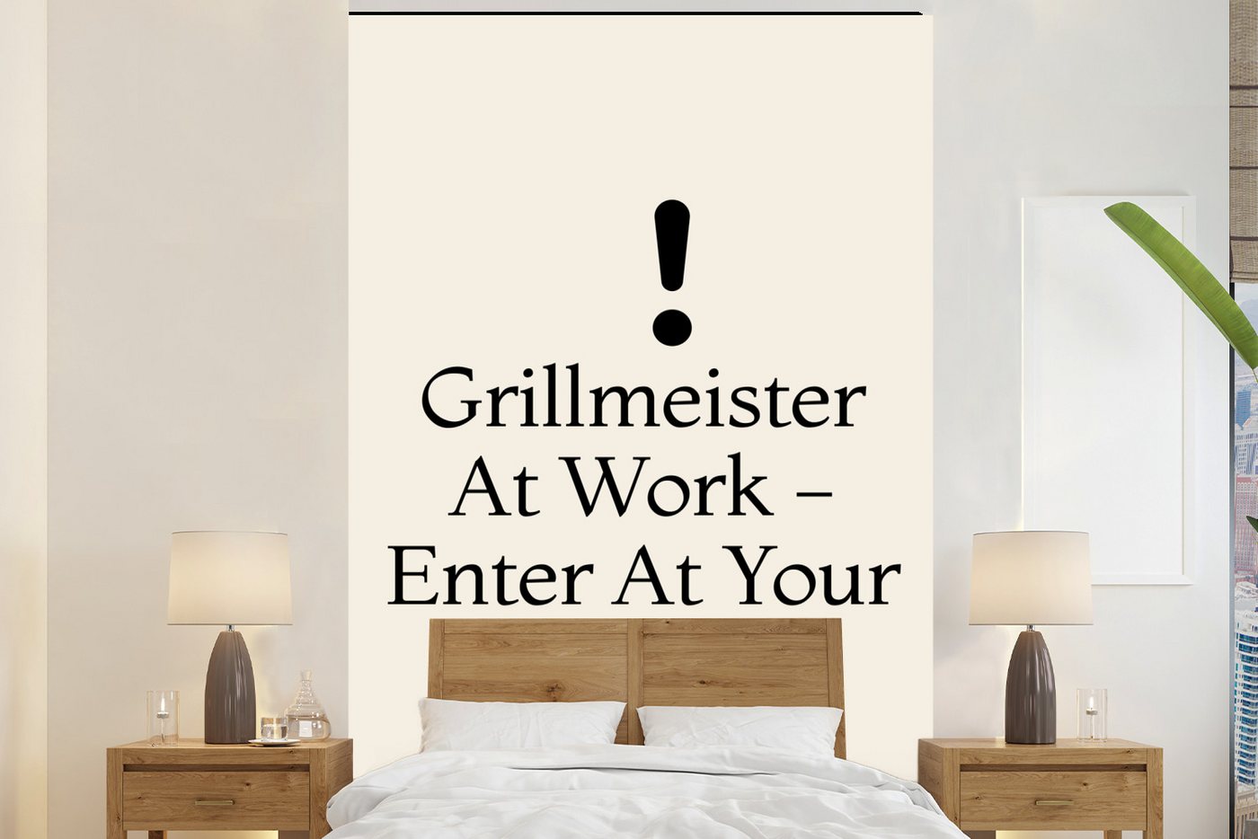 MuchoWow Fototapete Grill - Ausrufezeichen - Schwarz - Text, Matt, bedruckt, Montagefertig Vinyl Tapete, Wandtapete, 145x220 cm von MuchoWow