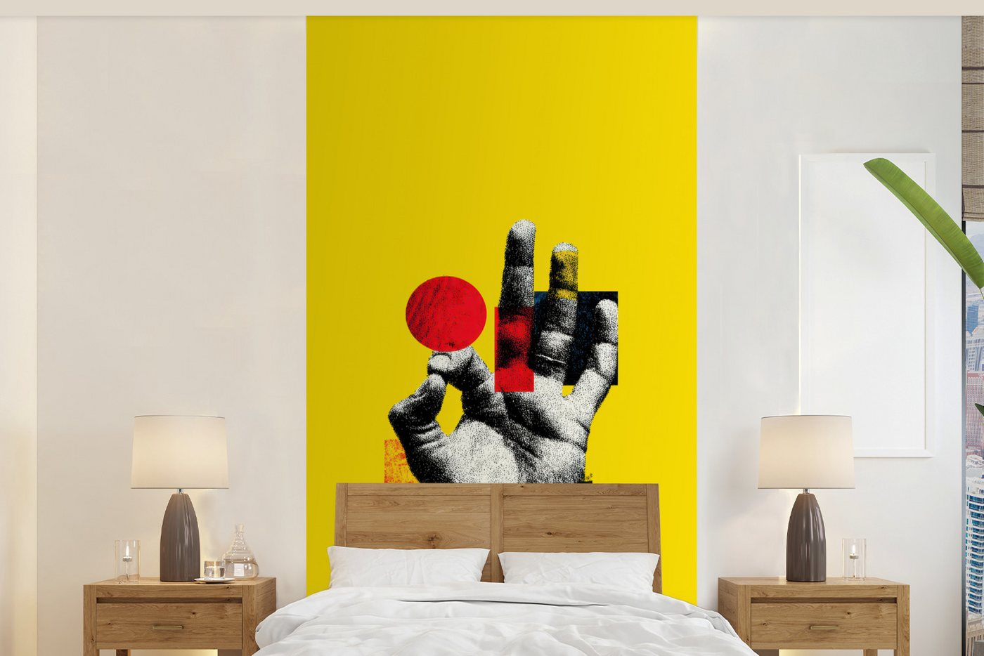 MuchoWow Fototapete Hand - Roter Kreis - Gelb, Matt, bedruckt, Vliestapete für Wohnzimmer Schlafzimmer Küche, Fototapete, 120x240 cm von MuchoWow