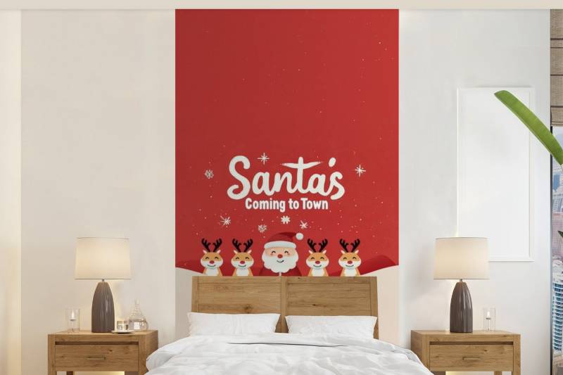 MuchoWow Fototapete Illustration - Weihnachtsmann - Rentier - Rot, Matt, bedruckt, Vliestapete für Wohnzimmer Schlafzimmer Küche, Fototapete, 120x240 cm von MuchoWow