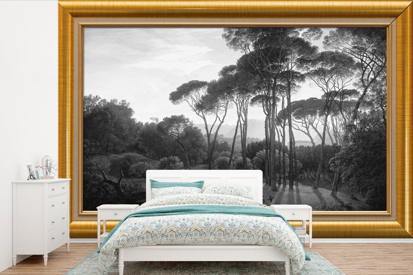 MuchoWow Fototapete Italienische Landschaft Zirbelkiefer - Hendrik Voogd - Liste - Gold, Matt, bedruckt, (11 St), Wallpaper für Wohnzimmer, Schlafzimmer, Kinderzimmer, Vinyl Tapete von MuchoWow