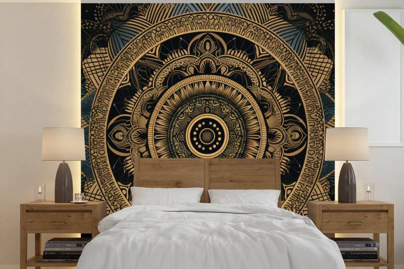 MuchoWow Fototapete Mandala - Gold - Bohème - Luxus, Matt, bedruckt, (5 St), Vliestapete für Wohnzimmer Schlafzimmer Küche, Fototapete, 220x220 cm von MuchoWow