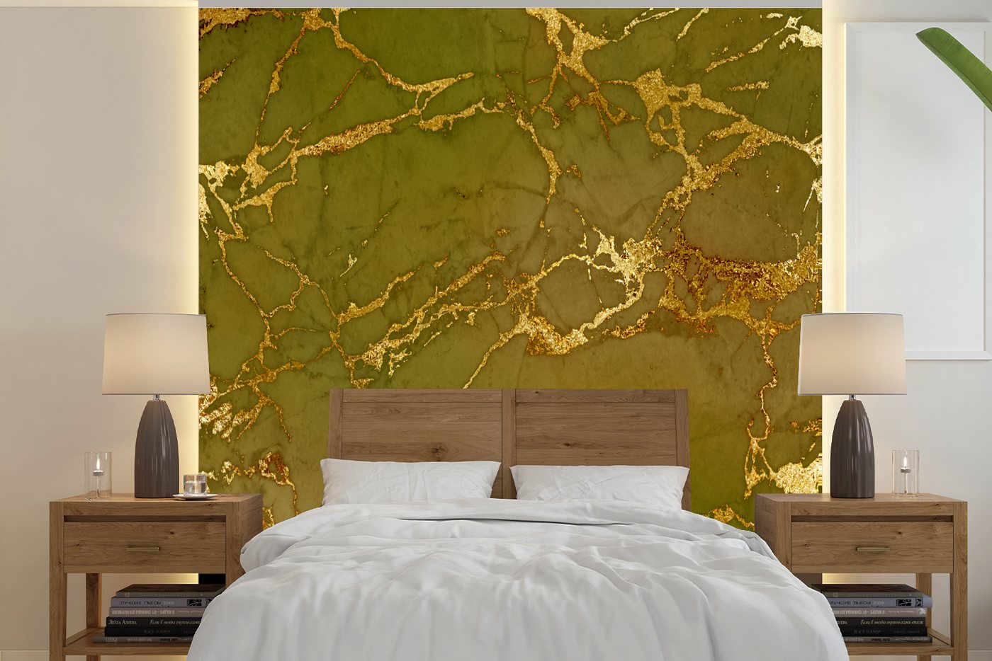 MuchoWow Fototapete Marmor - Muster - Gold - Grün, Matt, bedruckt, (4 St), Vliestapete für Wohnzimmer Schlafzimmer Küche, Fototapete von MuchoWow