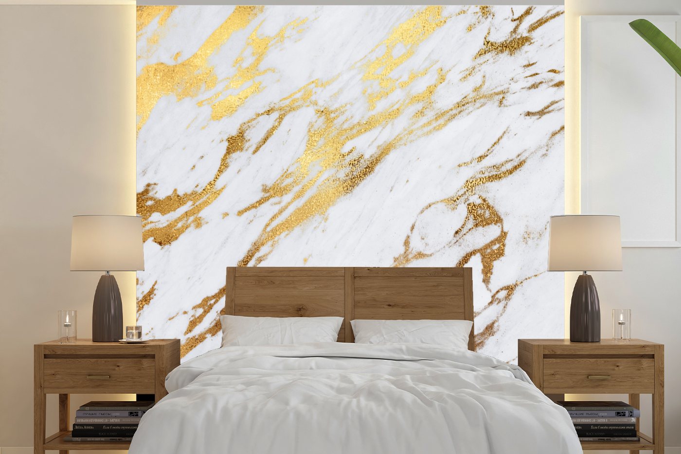 MuchoWow Fototapete Marmor - Weiß - Gold - Luxus, Matt, bedruckt, (4 St), Vliestapete für Wohnzimmer Schlafzimmer Küche, Fototapete von MuchoWow