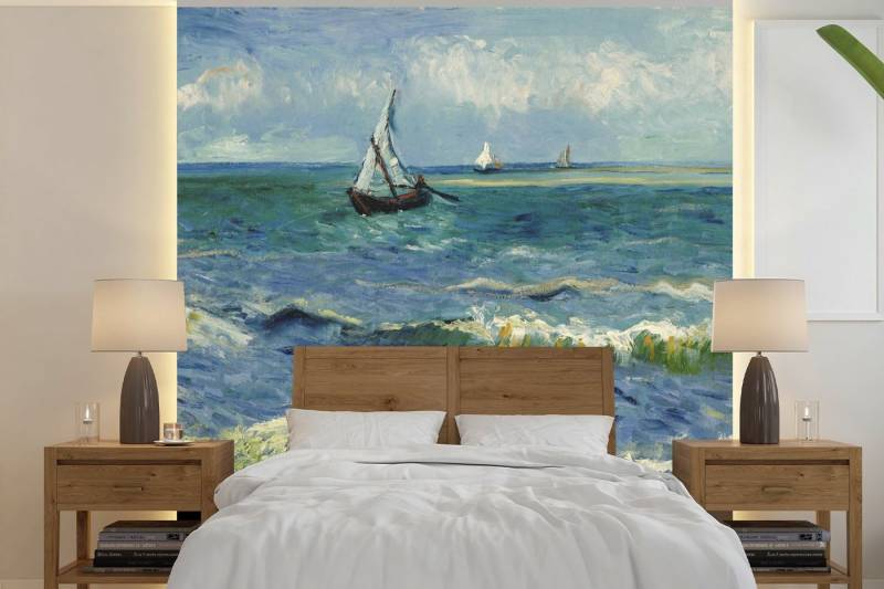 MuchoWow Fototapete Meereslandschaft bei Les Saintes-Maries-de-la-Mer - Vincent van Gogh, Matt, bedruckt, (5 St), Vliestapete für Wohnzimmer Schlafzimmer Küche, Fototapete, 220x220 cm von MuchoWow