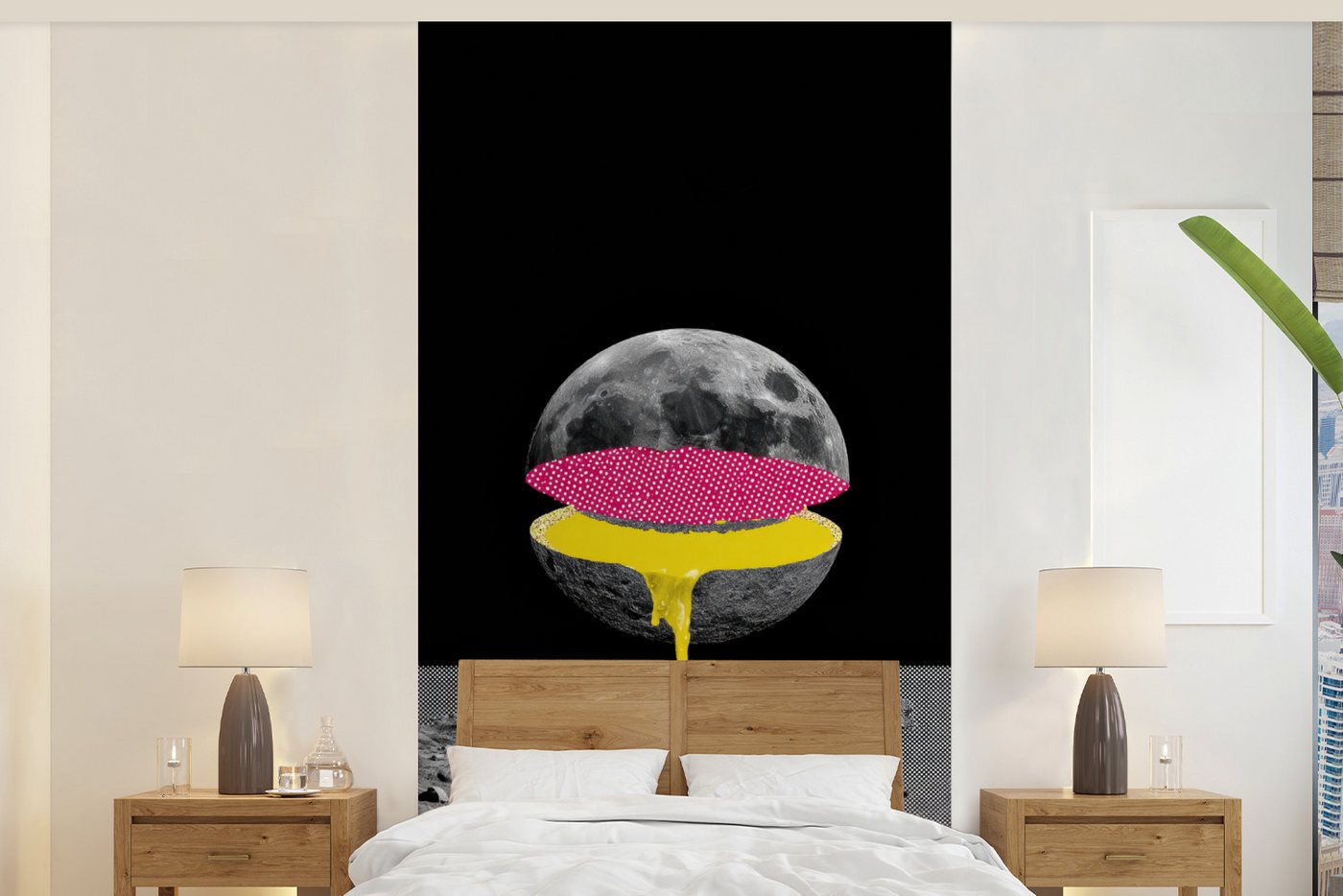 MuchoWow Fototapete Mond - Gelb - Rosa - Schwarz, Matt, bedruckt, Vliestapete für Wohnzimmer Schlafzimmer Küche, Fototapete, 120x240 cm MuchoWow Fototapete Mond - Gelb - Rosa - Schwarz, Matt, bedruckt, Vliestapete für Wohnzimmer Schlafzimmer Küche, Fototapete, 120x240 cm von MuchoWow