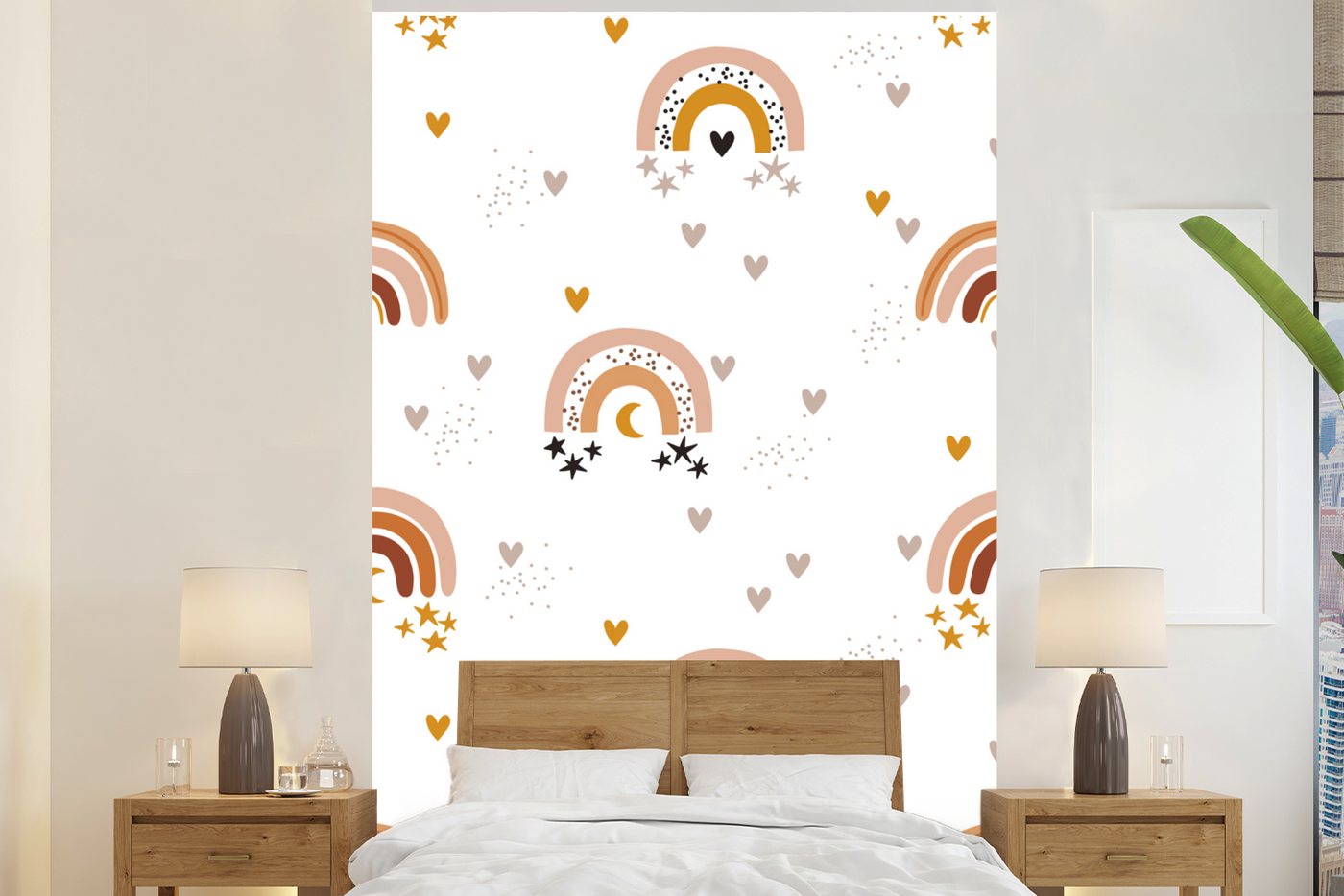 MuchoWow Fototapete Muster - Herzen - Regenbogen, Matt, bedruckt, (4 St), Wallpaper für Wohnzimmer, Schlafzimmer, Vinyl Tapete, 160x240 cm von MuchoWow
