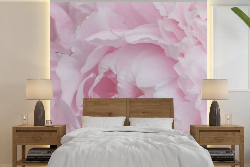 MuchoWow Fototapete Nahaufnahme und Draufsicht einer rosa Pfingstrose, Matt, bedruckt, (5 St), Vliestapete für Wohnzimmer Schlafzimmer Küche, Fototapete, 220x220 cm von MuchoWow