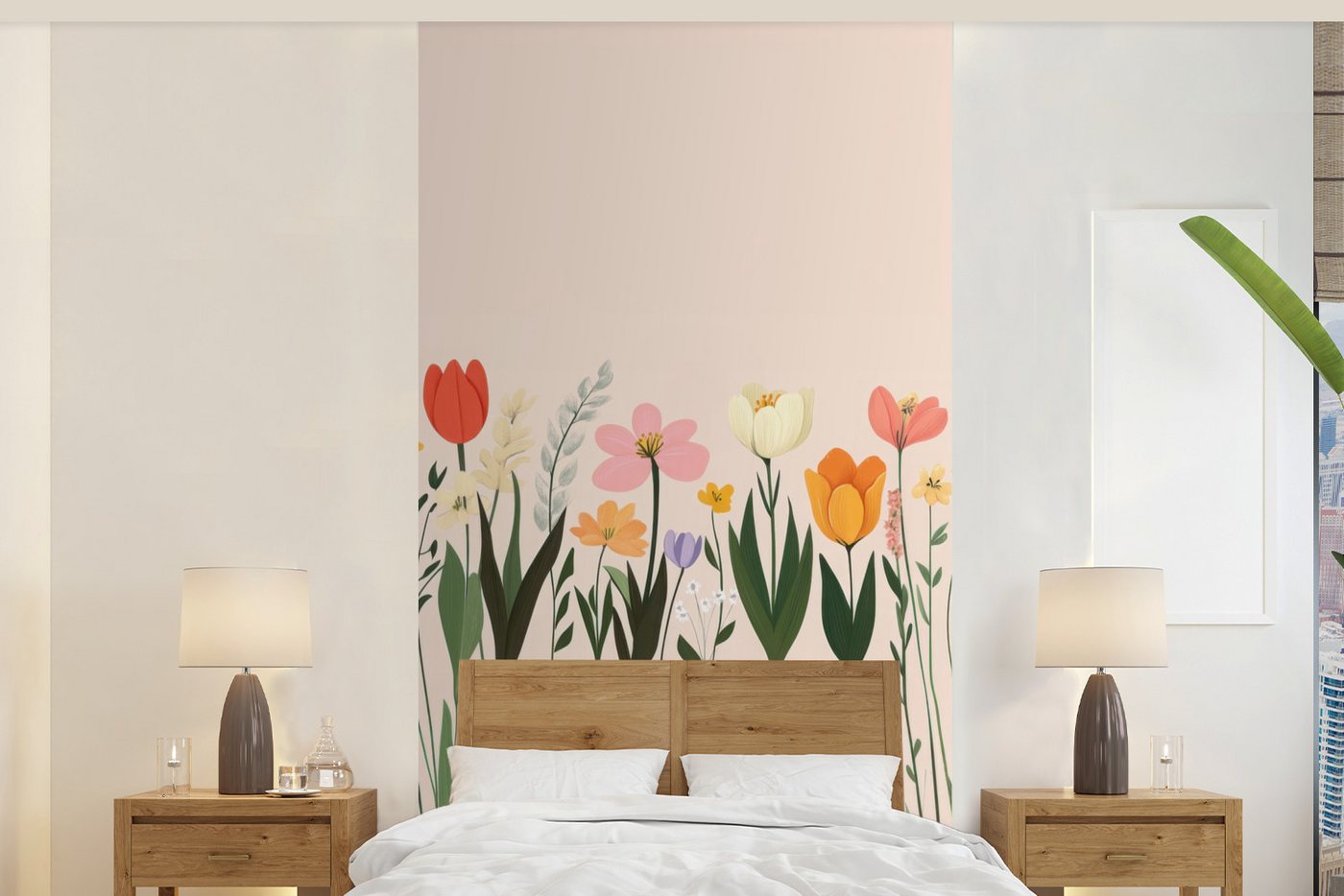 MuchoWow Fototapete Pastelltöne - Blumen - Illustration, Matt, bedruckt, Vliestapete für Wohnzimmer Schlafzimmer Küche, Fototapete, 120x240 cm von MuchoWow