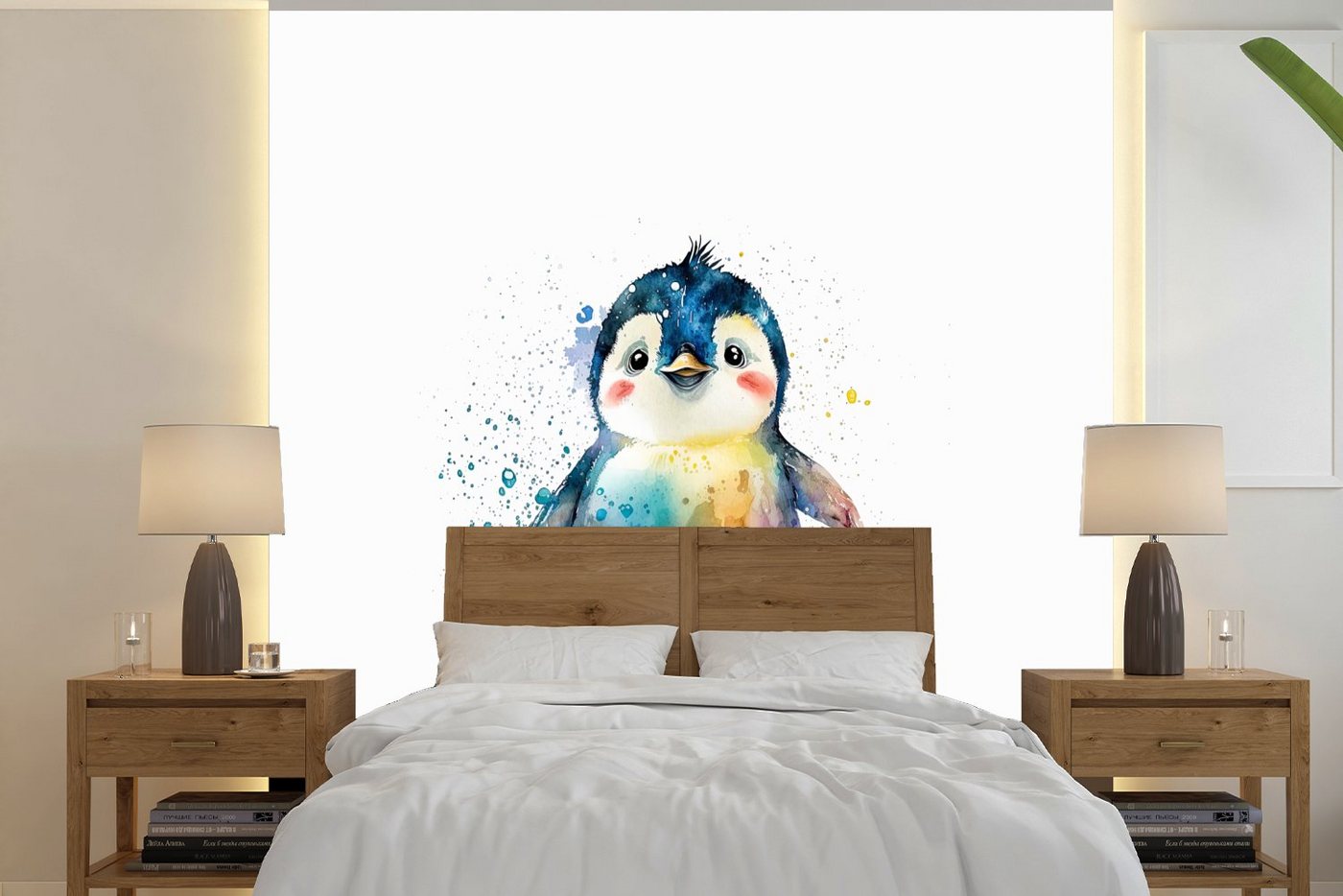 MuchoWow Fototapete Pinguin - Regenbogen - Aquarell - Tiere - Kinder, Matt, bedruckt, (6 St), Vinyl Tapete für Wohnzimmer oder Schlafzimmer, Wandtapete von MuchoWow