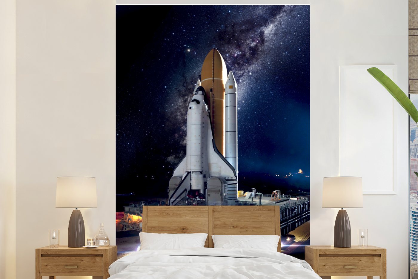 MuchoWow Fototapete Rakete - Weltraum - Sterne, Matt, bedruckt, (4 St), Montagefertig Vinyl Tapete für Wohnzimmer, Wandtapete von MuchoWow