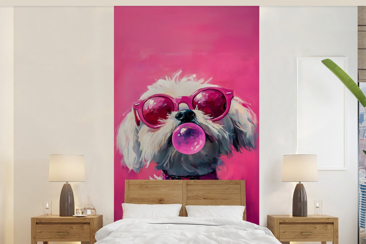 MuchoWow Fototapete Rosa - Hund - Blase, Matt, bedruckt, Vliestapete für Wohnzimmer Schlafzimmer Küche, Fototapete, 120x240 cm MuchoWow Fototapete Rosa - Hund - Blase, Matt, bedruckt, Vliestapete für Wohnzimmer Schlafzimmer Küche, Fototapete, 120x240 cm von MuchoWow