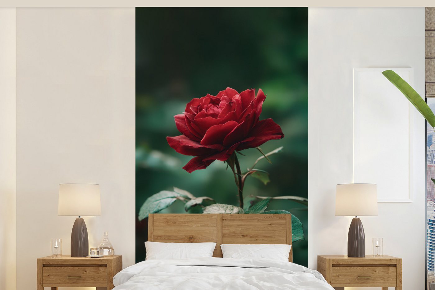 MuchoWow Fototapete Rose - Blätter - Tiefrot, Matt, bedruckt, Vliestapete für Wohnzimmer Schlafzimmer Küche, Fototapete, 120x240 cm MuchoWow Fototapete Rose - Blätter - Tiefrot, Matt, bedruckt, Vliestapete für Wohnzimmer Schlafzimmer Küche, Fototapete, 120x240 cm von MuchoWow