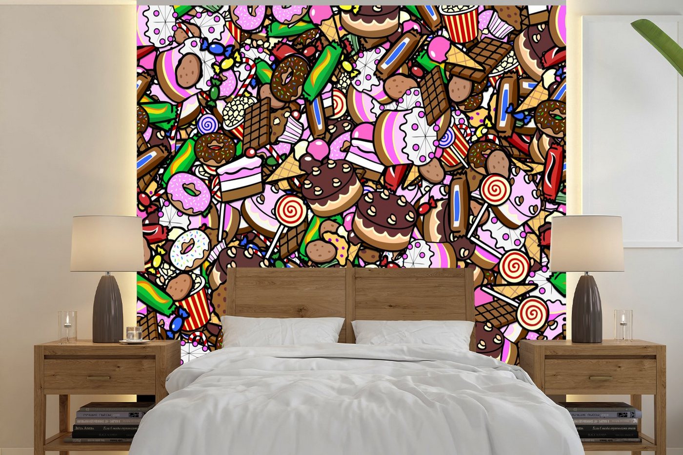 MuchoWow Fototapete Süßigkeiten - Design - Schokolade - Kuchen - Lutscher - Kinder, Matt, bedruckt, (7 St), Vinyl Tapete für Wohnzimmer oder Schlafzimmer, Wandtapete von MuchoWow