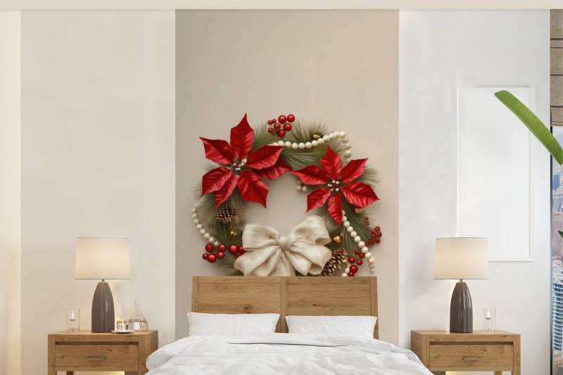 MuchoWow Fototapete Türkranz - Schleife - Weihnachten - Rot - Grün, Matt, bedruckt, Vliestapete für Wohnzimmer Schlafzimmer Küche, Fototapete, 120x240 cm von MuchoWow