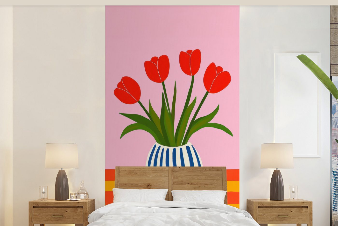 MuchoWow Fototapete Tulpen - Rosa - Vase, Matt, bedruckt, Vliestapete für Wohnzimmer Schlafzimmer Küche, Fototapete, 120x240 cm MuchoWow Fototapete Tulpen - Rosa - Vase, Matt, bedruckt, Vliestapete für Wohnzimmer Schlafzimmer Küche, Fototapete, 120x240 cm von MuchoWow