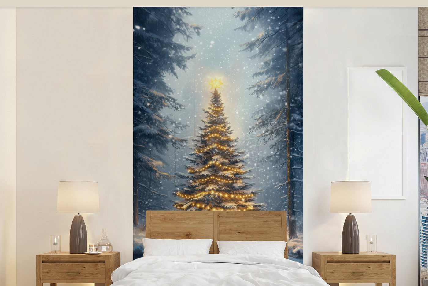 MuchoWow Fototapete Weihnachtsbeleuchtung - Wald - Hirsche - Dunkelheit, Matt, bedruckt, Vliestapete für Wohnzimmer Schlafzimmer Küche, Fototapete, 120x240 cm MuchoWow Fototapete Weihnachtsbeleuchtung - Wald - Hirsche - Dunkelheit, Matt, bedruckt, Vliestapete für Wohnzimmer Schlafzimmer Küche, Fototapete, 120x240 cm von MuchoWow