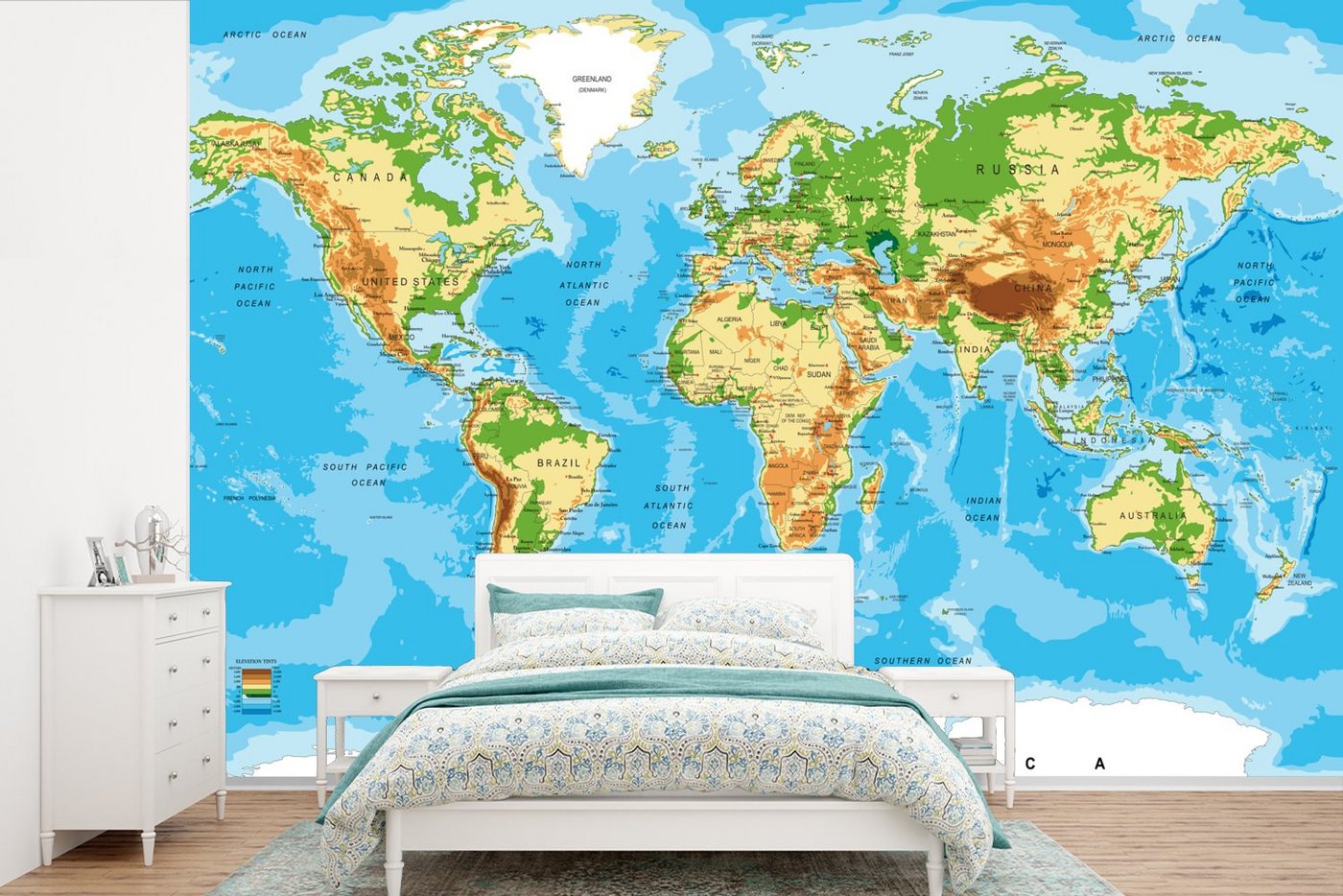 MuchoWow Fototapete Weltkarte - Atlas - Farben - Kinder - Jungen - Mädchen, Matt, bedruckt, (11 St), Wallpaper für Wohnzimmer, Schlafzimmer, Kinderzimmer, Vinyl Tapete von MuchoWow