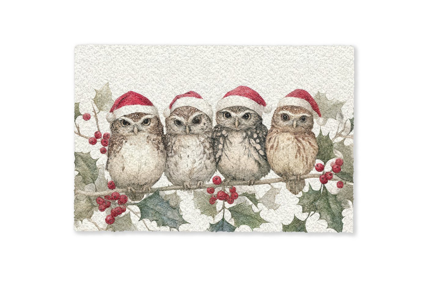 MuchoWow Fußmatte Eulen - Zweig - Stechpalmenblätter - Weihnachtsmannmütze, Rechteckig, innen Schmutzfangmatte, Tür, Schmutzfänger Flur, Teppich, 60x40 cm MuchoWow Fußmatte Eulen - Zweig - Stechpalmenblätter - Weihnachtsmannmütze, Rechteckig, innen Schmutzfangmatte, Tür, Schmutzfänger Flur, Teppich, 60x40 cm von MuchoWow