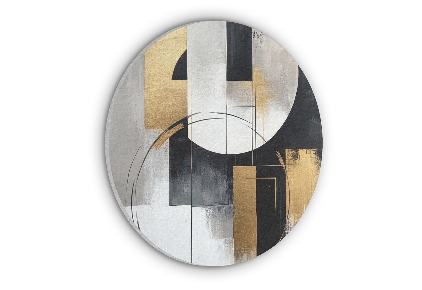 MuchoWow Gemälde Abstrakt - Gold - Silber - Formen - Ästhetik, Fotodruck (1 St), Akustikpaneele rund, Schalldämmung, Akustikbilder 30x30 cm von MuchoWow