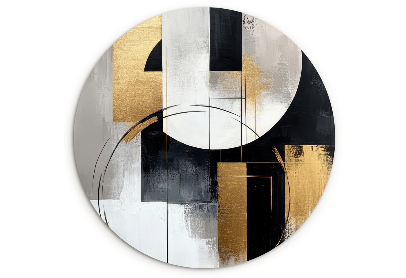 MuchoWow Gemälde Abstrakt - Gold - Silber - Formen - Ästhetik, Fotodruck (1 St), Kreis Wanddekoration, Rundes Wandbild, 30x30 cm von MuchoWow