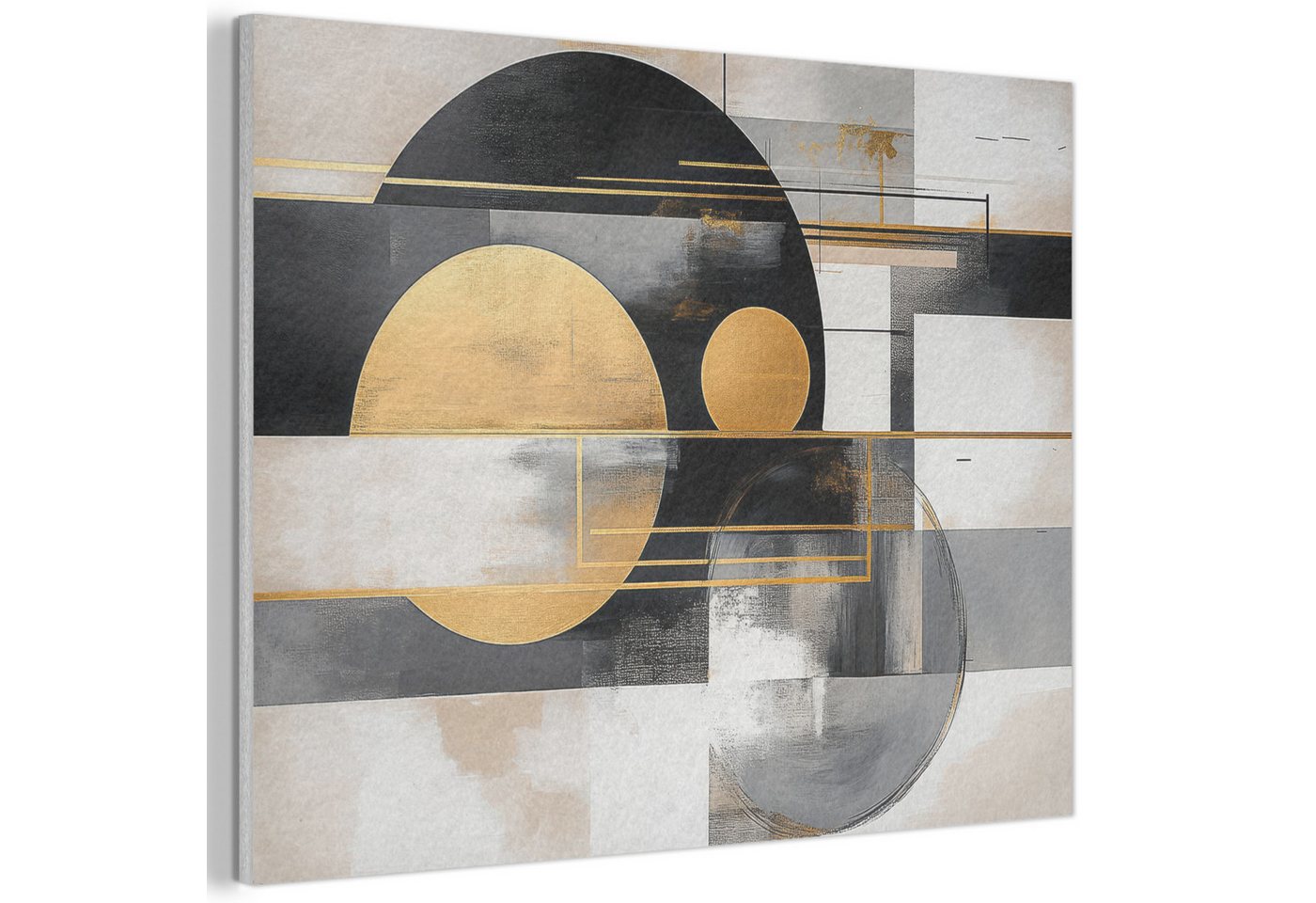 MuchoWow Gemälde Abstrakt - Gold - Silber - Formen - Ästhetisch - Modern, Fotodruck (1 St), Akustikpaneele PET-Filz, Akustikbild, Schalldämmung, Deko 40x30 cm von MuchoWow