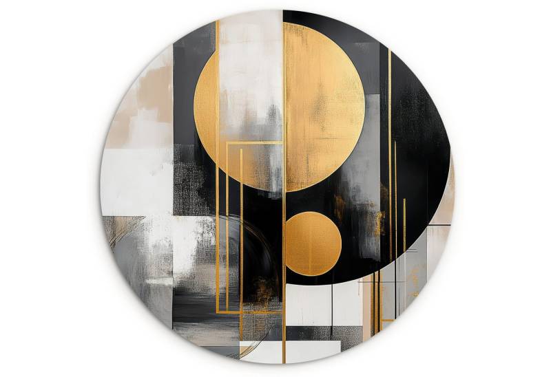 MuchoWow Gemälde Abstrakt - Gold - Silber - Formen - Ästhetisch - Modern, Fotodruck (1 St), Kreis Wanddekoration, Rundes Wandbild, 30x30 cm von MuchoWow
