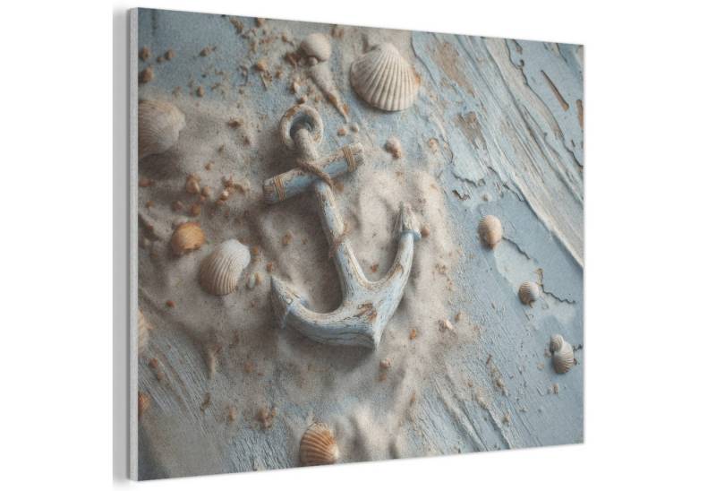 MuchoWow Gemälde Anker - Holz - Muscheln - Sand, Fotodruck (1 St), Akustikpaneele PET-Filz, Akustikbild, Schalldämmung, Deko 40x30 cm von MuchoWow