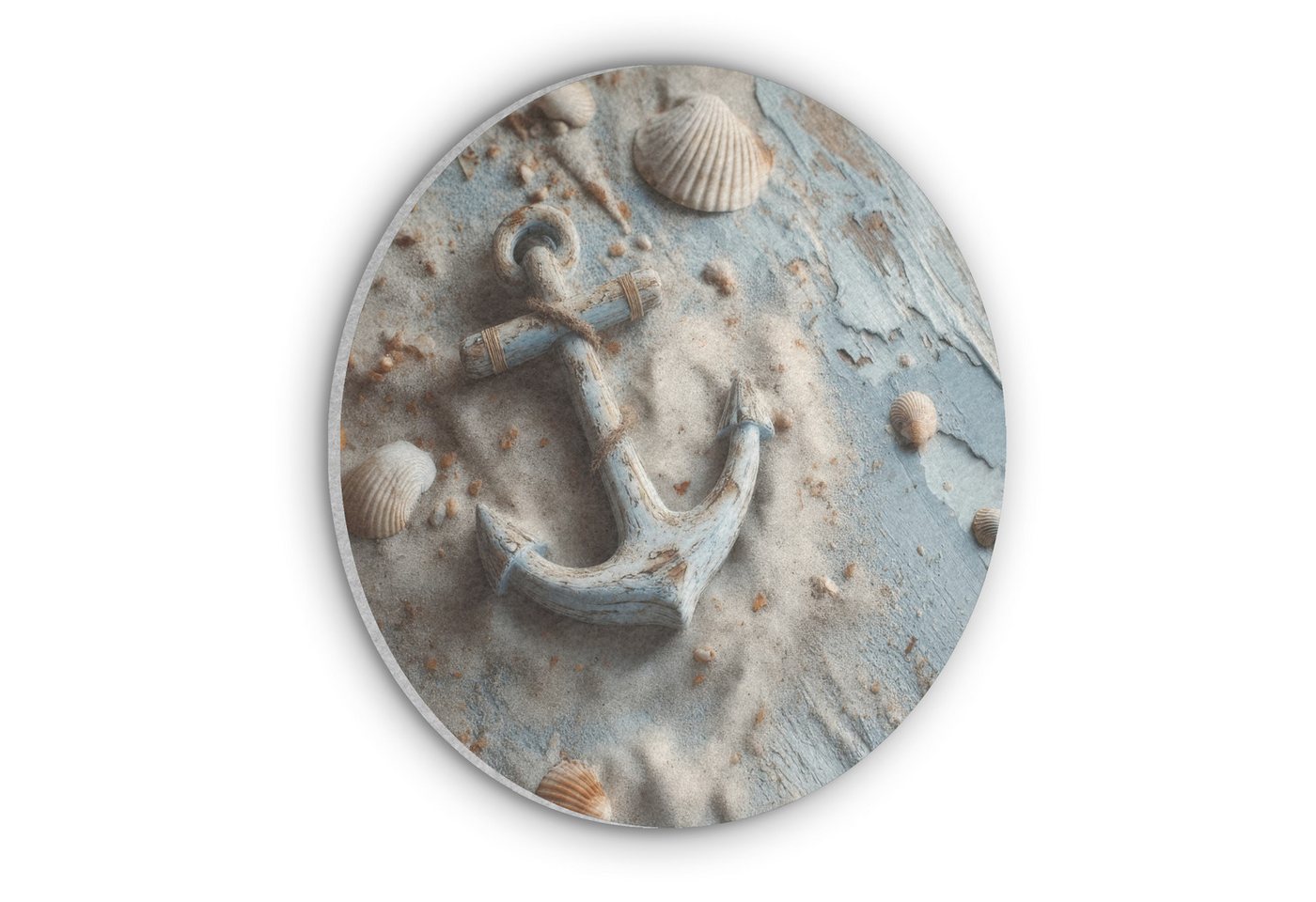 MuchoWow Gemälde Anker - Holz - Muscheln - Sand, Fotodruck (1 St), Akustikpaneele rund, Schalldämmung, Akustikbilder 30x30 cm von MuchoWow