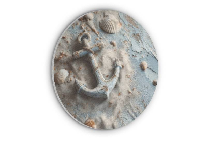 MuchoWow Gemälde Anker - Holz - Muscheln - Sand, Fotodruck (1 St), Akustikpaneele rund, Schalldämmung, Akustikbilder 30x30 cm von MuchoWow