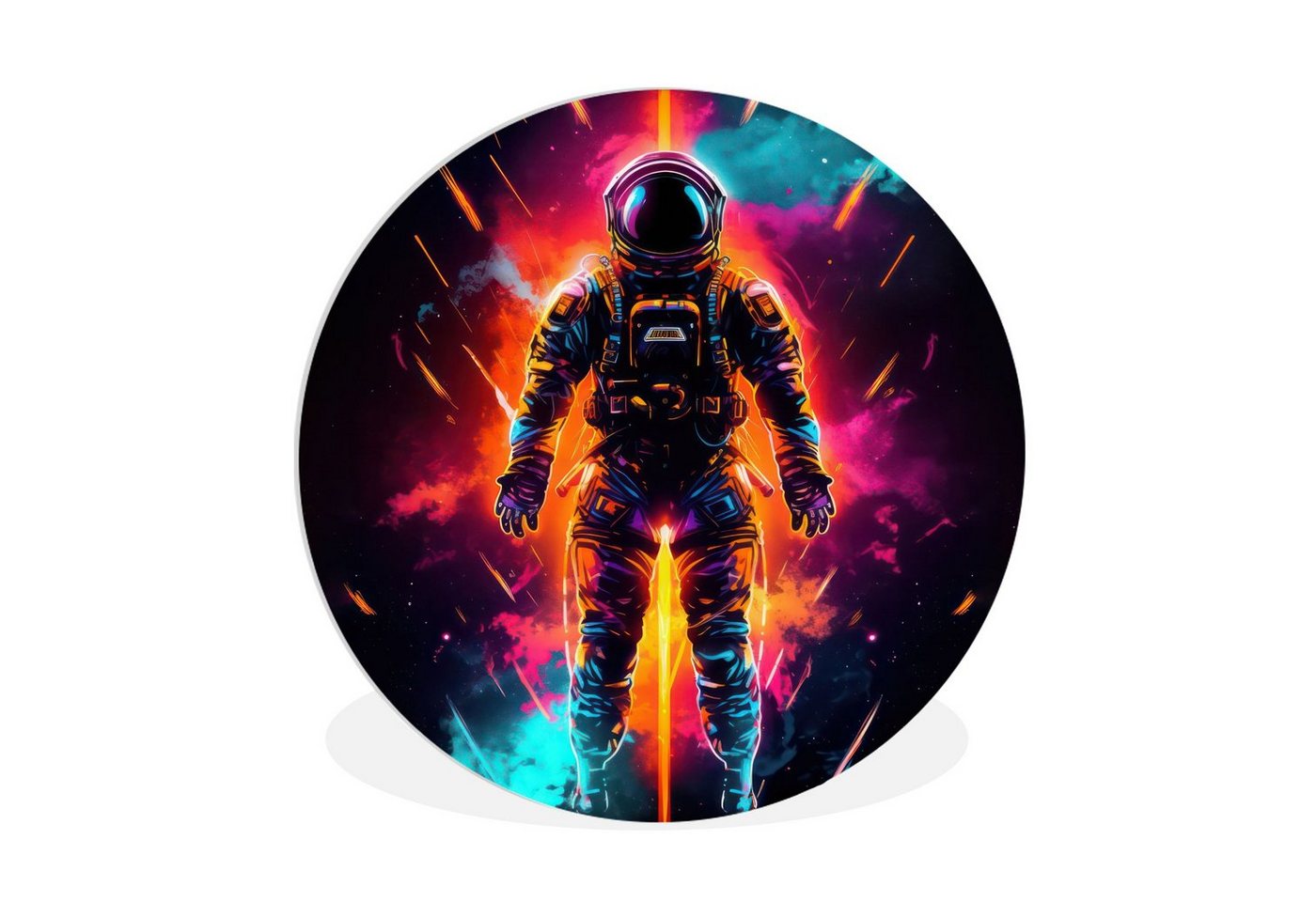 MuchoWow Gemälde Astronaut - Neon - Spiele - Weltraum, (1 St), Rundes wandbild für Wohnzimmer, Wandkreis, Wandschmuck, 90x90 cm von MuchoWow