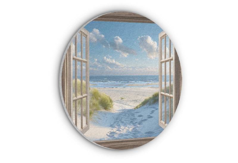 MuchoWow Gemälde Aussicht - Strand - Fenster - Dünen - Meer, Fotodruck (1 St), Akustikpaneele rund, Schalldämmung, Akustikbilder 30x30 cm von MuchoWow