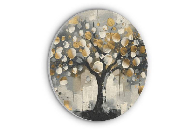 MuchoWow Gemälde Baum - Abstrakt - Beige - Gold - Schwarz, Fotodruck (1 St), Akustikpaneele rund, Schalldämmung, Akustikbilder 30x30 cm von MuchoWow